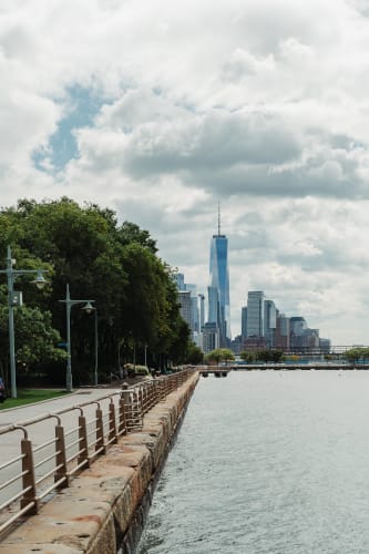 An image of a cityscape, urban, and landscape in a park.