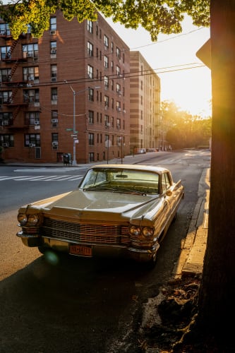 An image of a street, urban, and cityscape in a sunset.