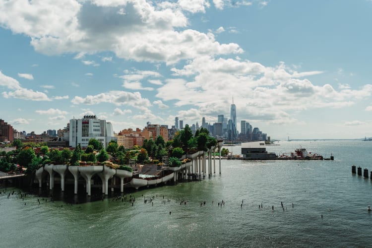 An image of a cityscape, urban, and landscape in a summer.