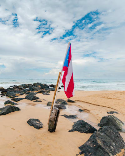 An image of a travel in a beach.