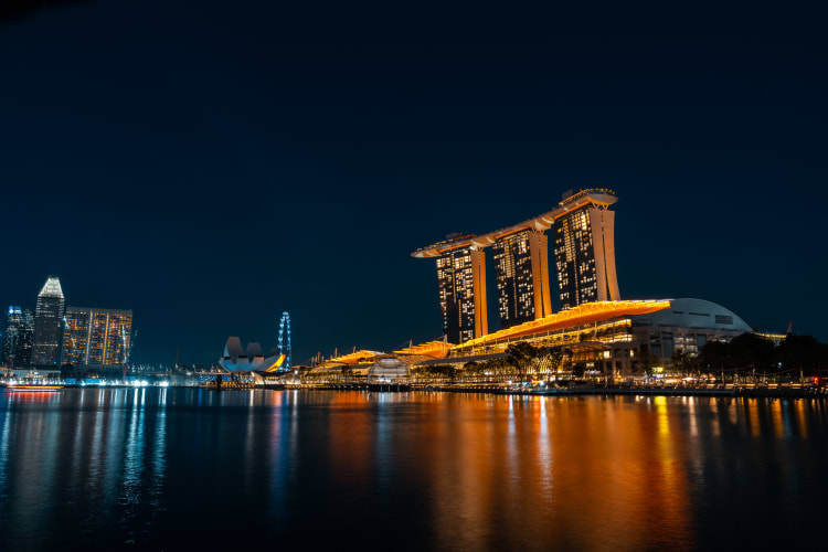 An image of a cityscape and architecture in a night.