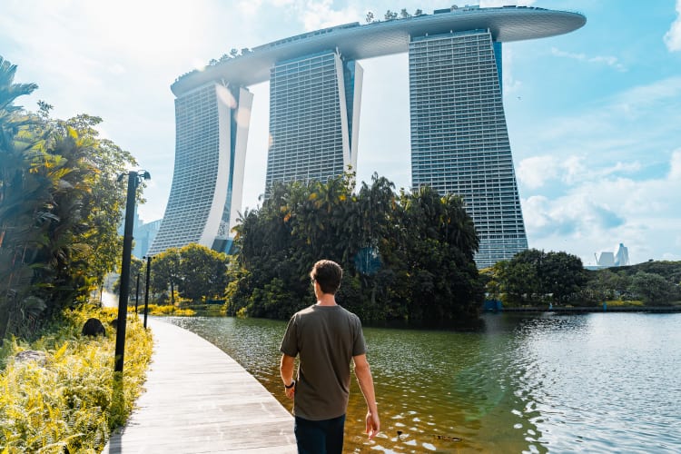 An image of a travel and architecture engaged in walking in a landmark.