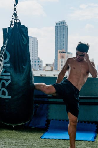 An image of a urban engaged in sport.