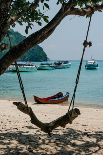 An image of a travel in a beach with a calm and serene feel.
