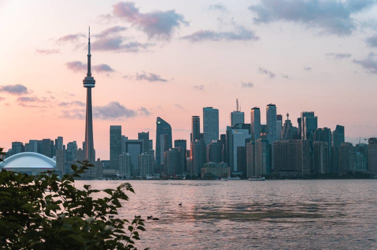 An image of a cityscape and urban in a sunset.