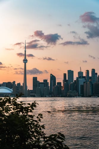 An image of a cityscape and urban in a sunset.
