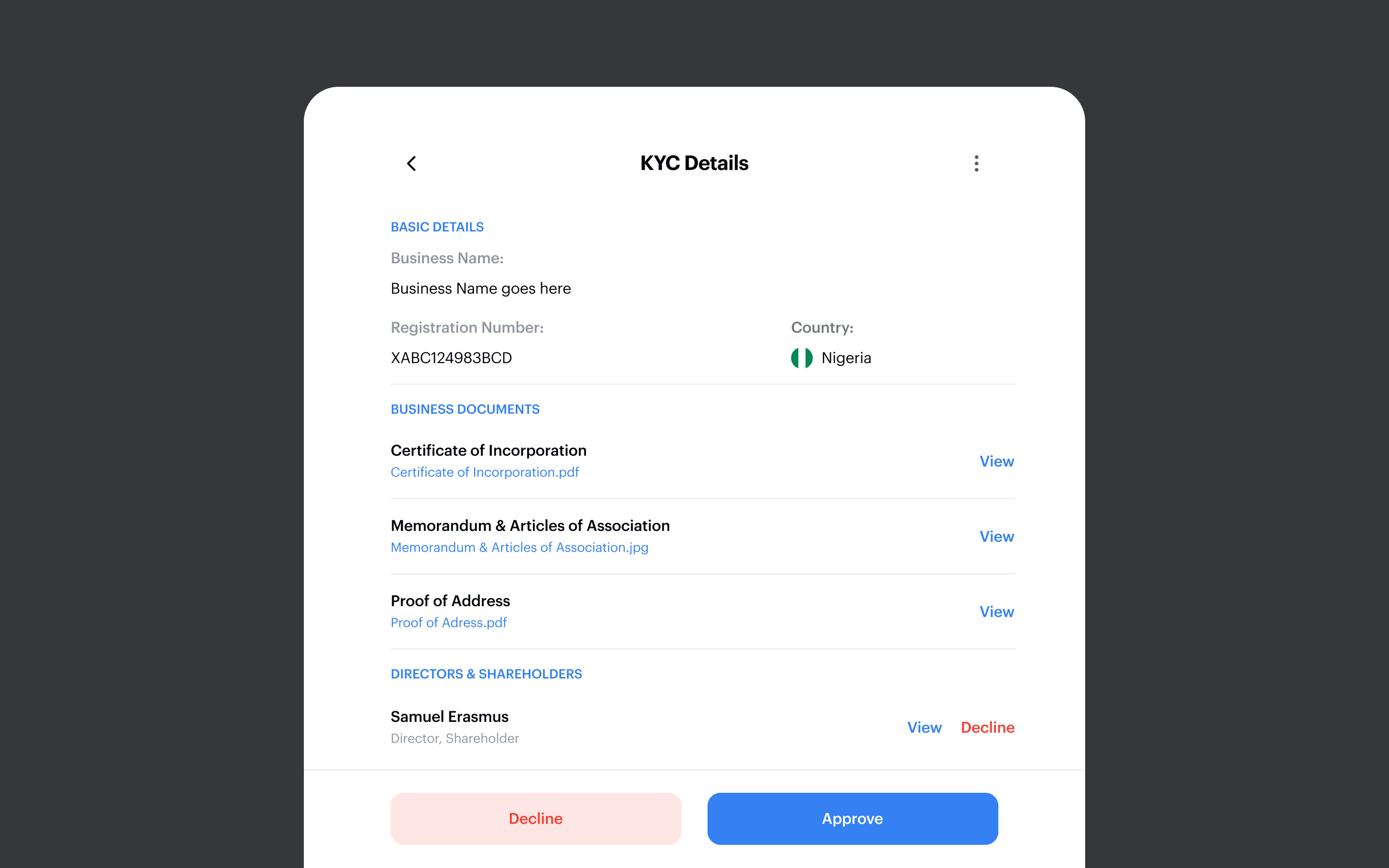 Plumter's early KYC review, before deeper verification and investigation became necessary.