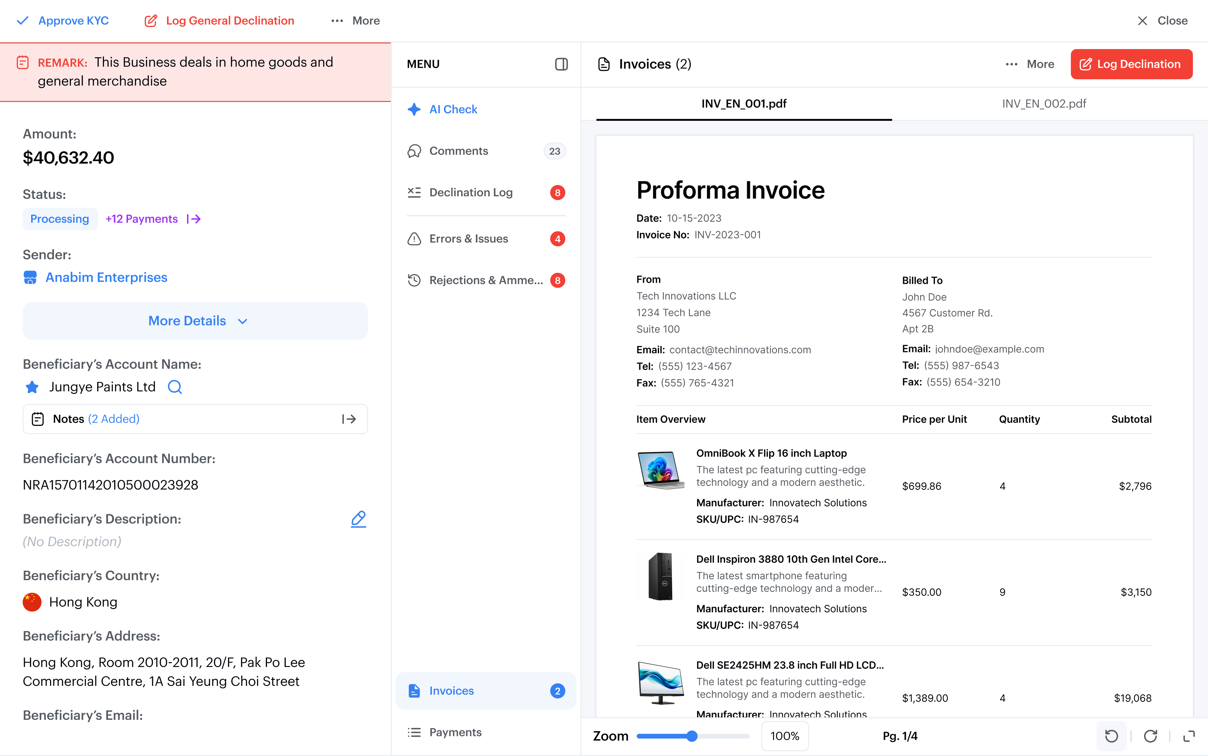 Full payment review workspace