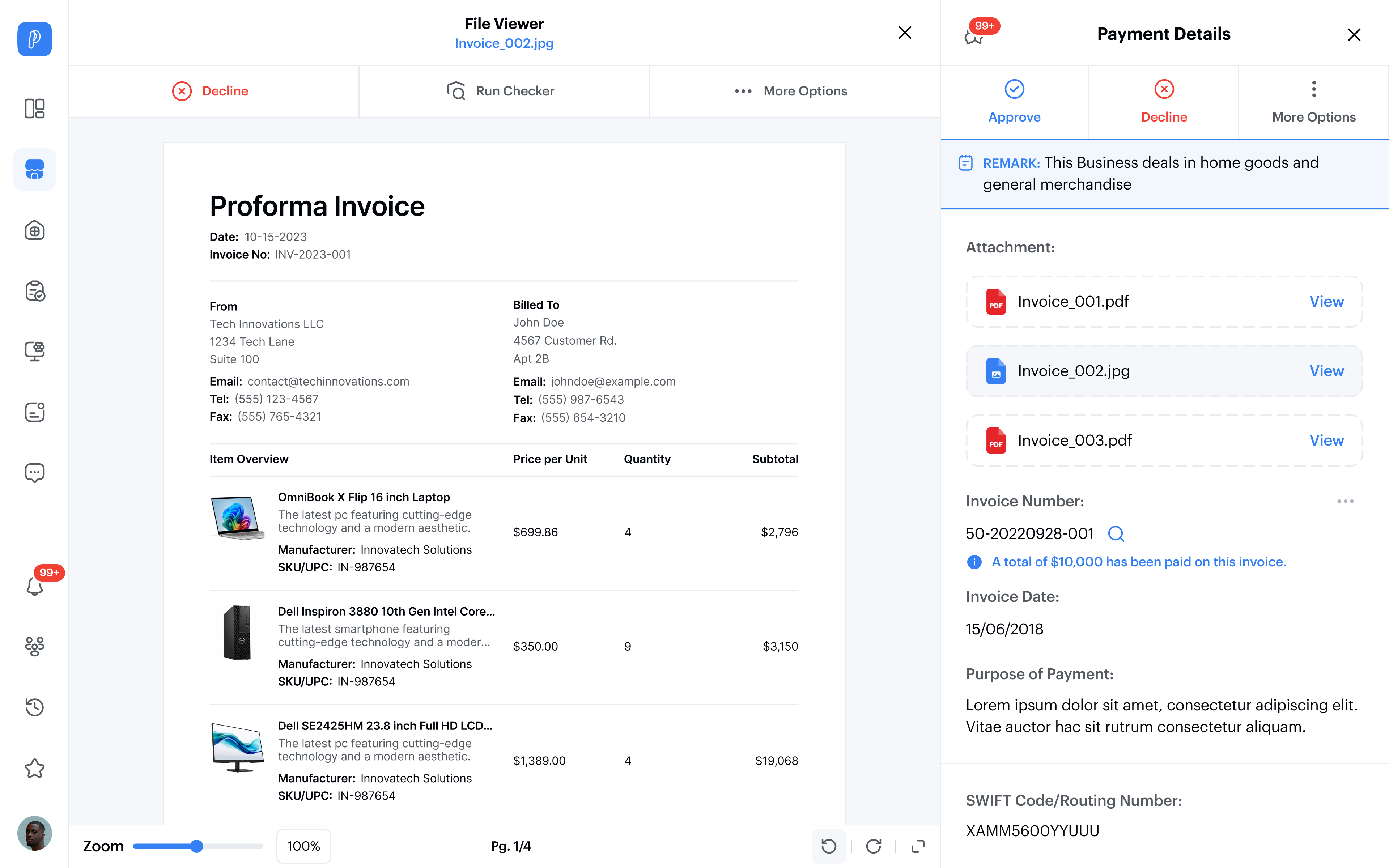 Invoice comparison review