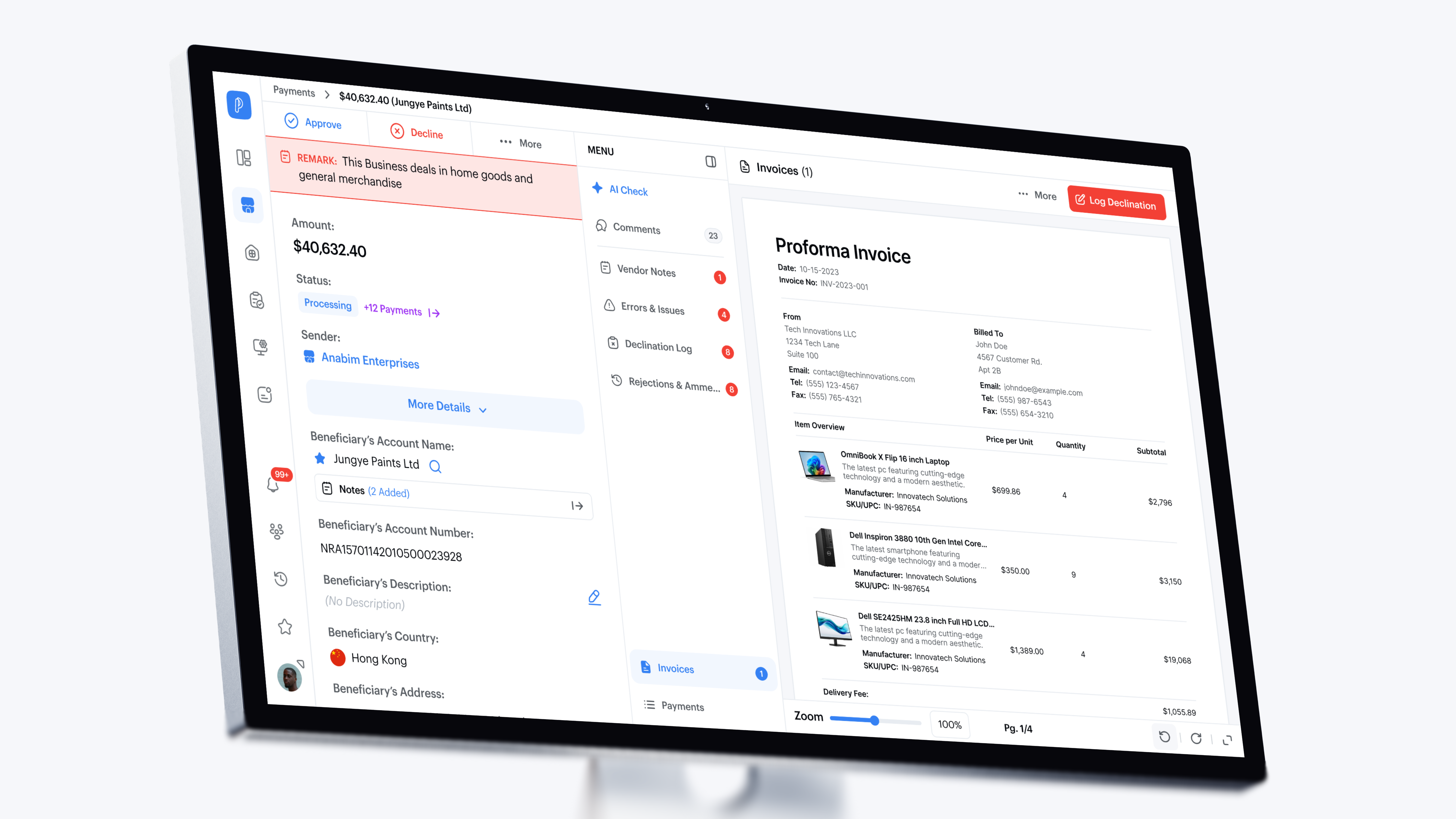 Payment review system hero mockup