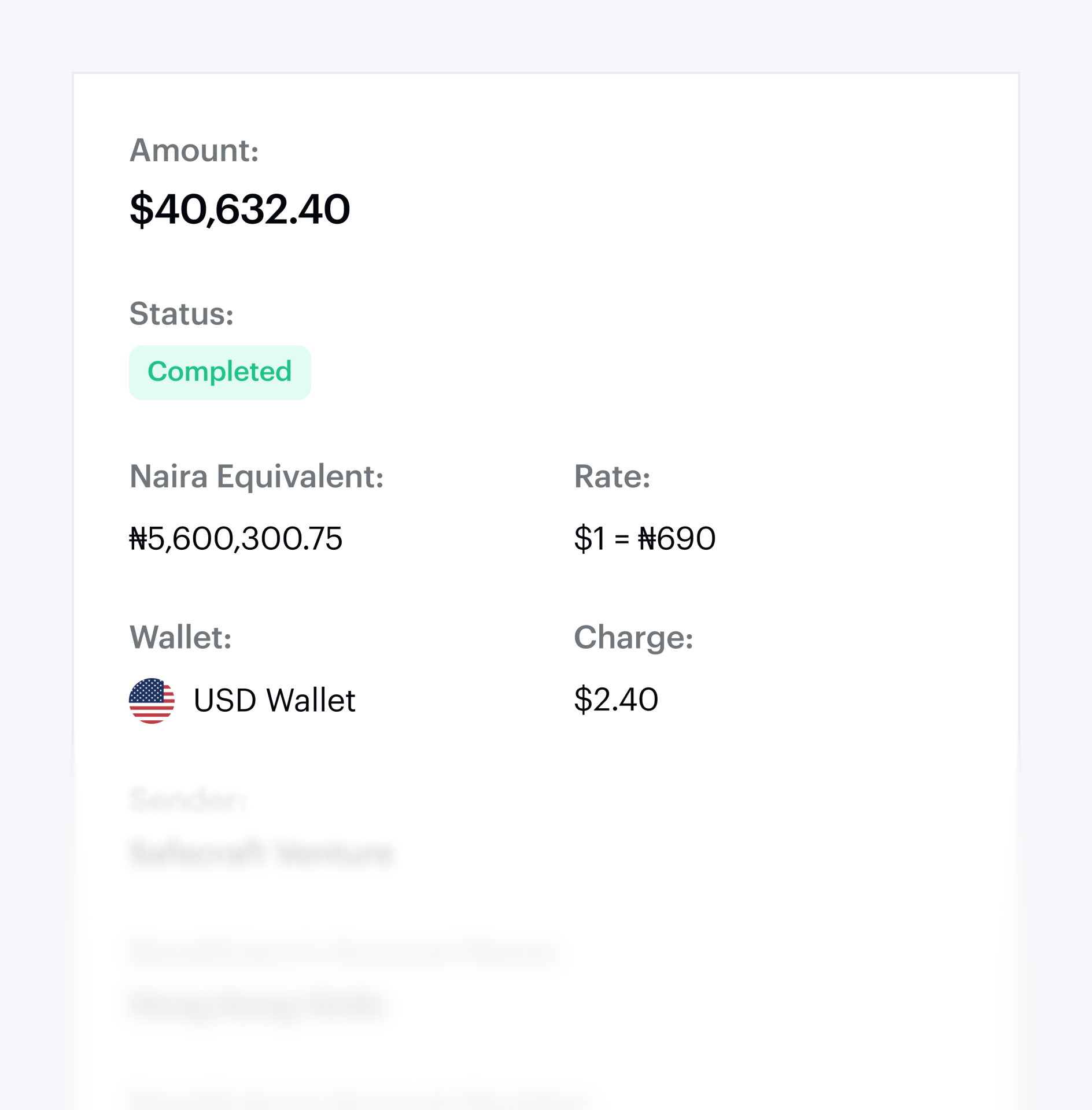 Transaction record bottom right