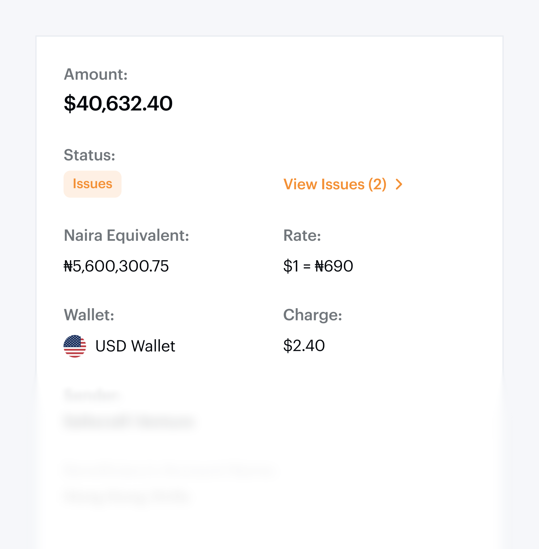 Transaction record bottom left