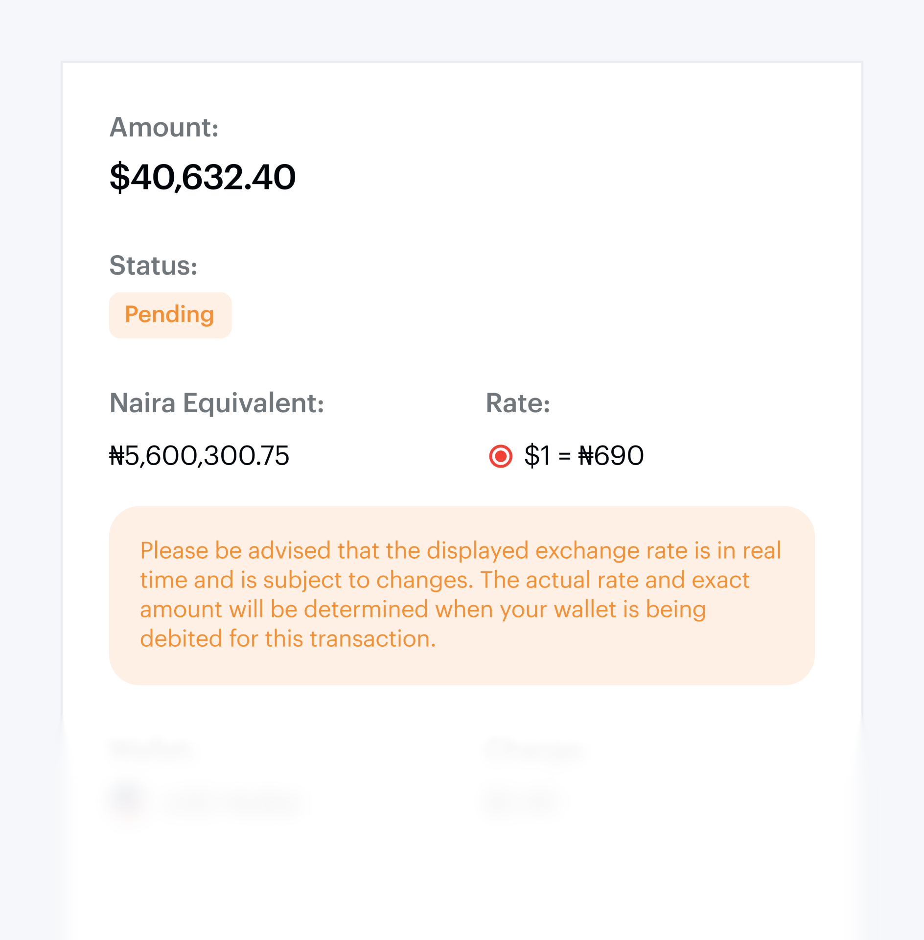 Transaction record top left