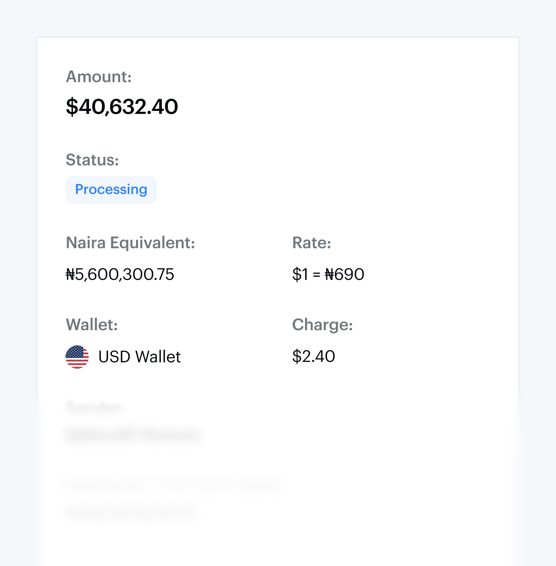 Transaction record top right
