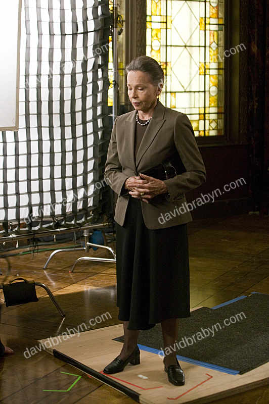 French actress Leslie Caron (R) rehearses her lines between two takes on the studio set of television show "Law & Order: SVU" in North Bergen, USA, 8 May 2006.