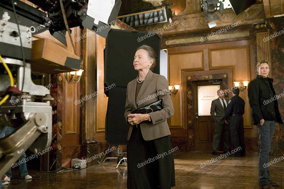 French actress Leslie Caron (L) and Connie Nielsen (R) shoot a scene on the studio set of television show "Law & Order: SVU" in North Bergen, USA, 8 May 2006.