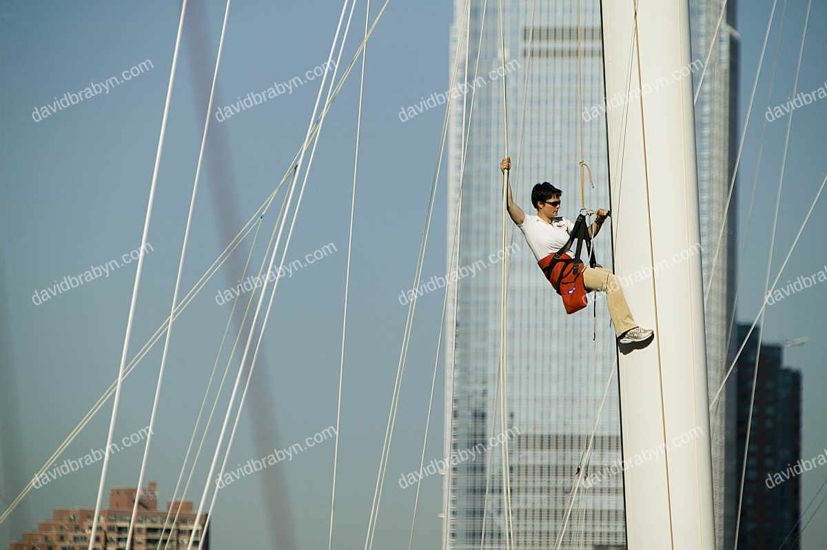 British sailor Ellen MacArthur with her boat in New York, USA 2005