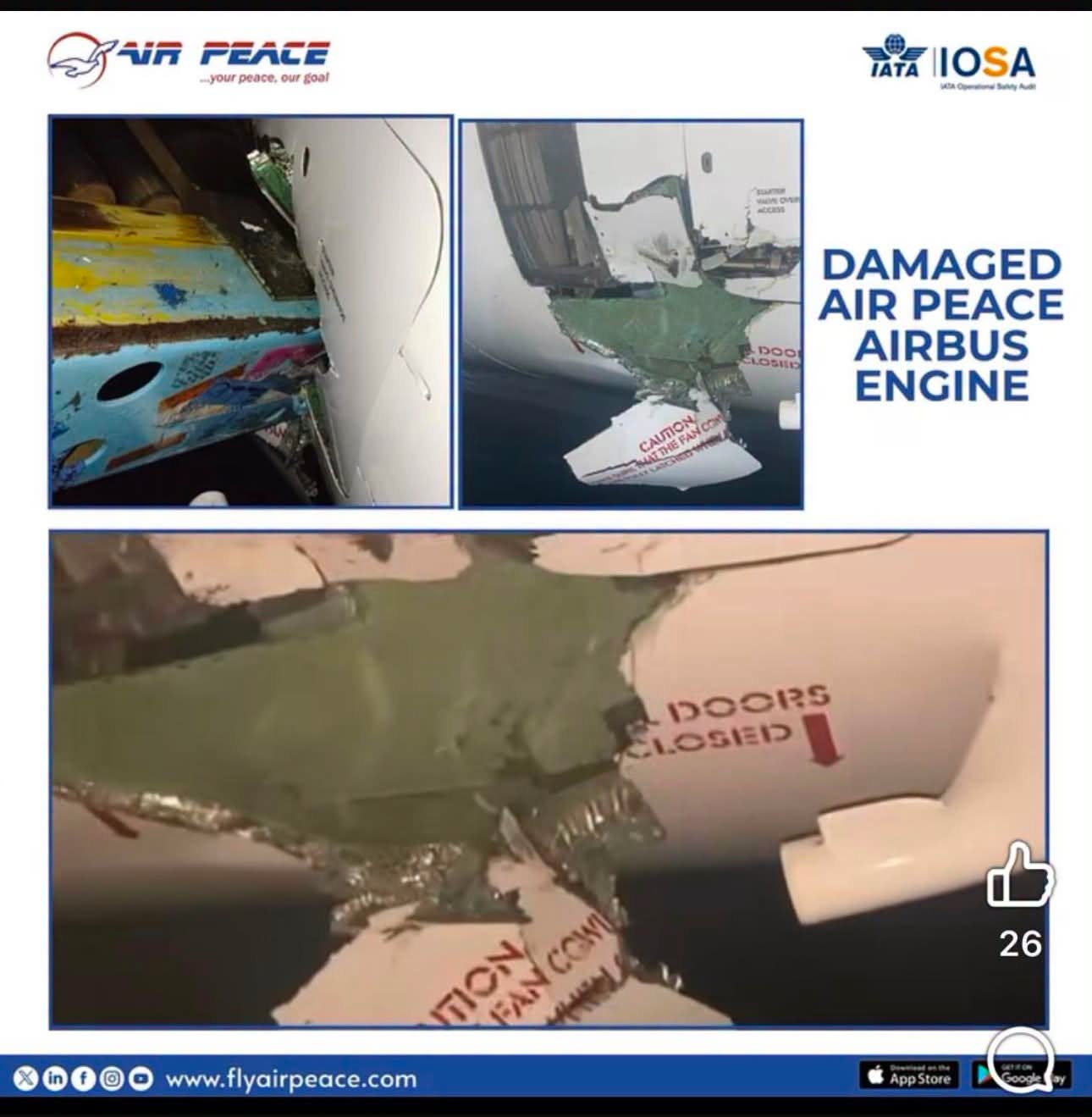 NAHCO Conveyor Belt Vehicle Damage Air Peace Airbus A320 Aircraft at MMIA, Lagos