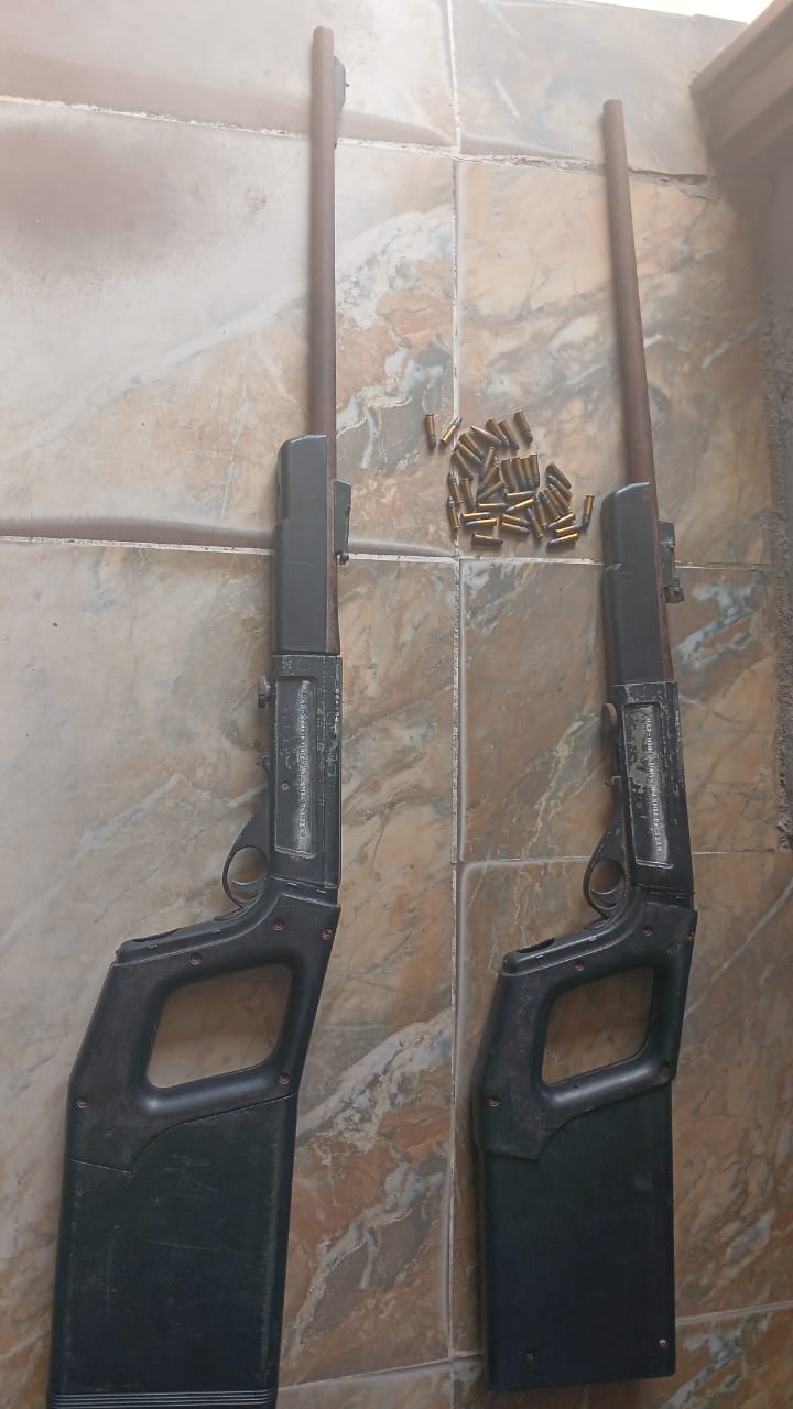 2 RIFLES, 38 ROUNDS OF AMMUNITION RECOVERED FROM ABANDONED BUILDING IN VICTORIA ISLAND, LAGOS