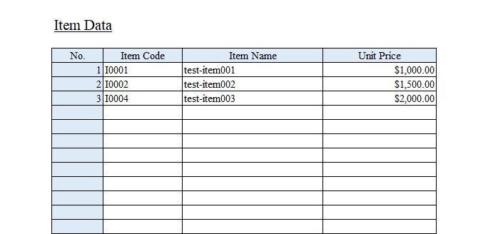 item-data sheet