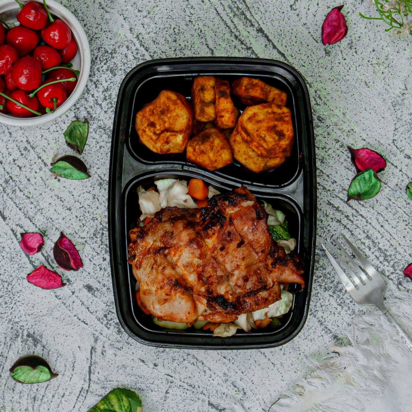 Baked Sweet Potatoes with Boneless Chicken Thighs & Sautéed Vegetables