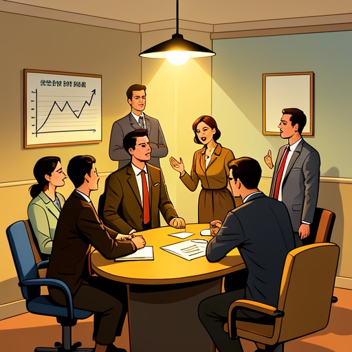 一间明亮的会议室里，中间是一张椭圆会议桌，围坐几个表情各异的职场人，有人激动争论，有人皱眉思考，暗示职场矛盾。一侧墙上挂着事业规划图表，线条曲折体现起伏。角落站着一位面带自信的创业者，周围摆放着一些商业计划书。不远处，一对情侣面对面，一方情绪激动，一方有些迷茫，展现情感特点。整体是暖色调灯光，营造复杂氛围。