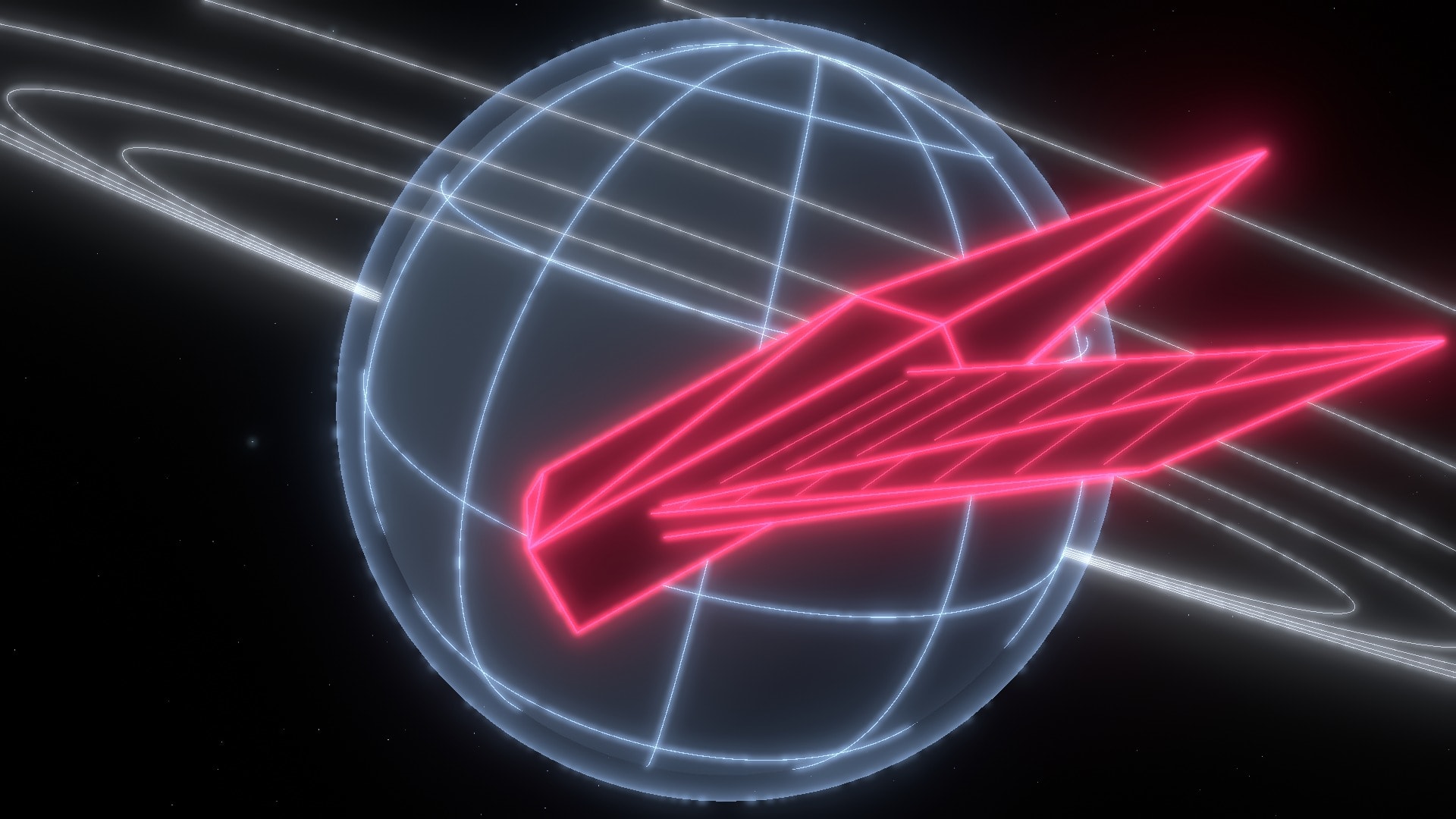 The Falcon at a hundred metres, wings swept, crossing a ringed world.