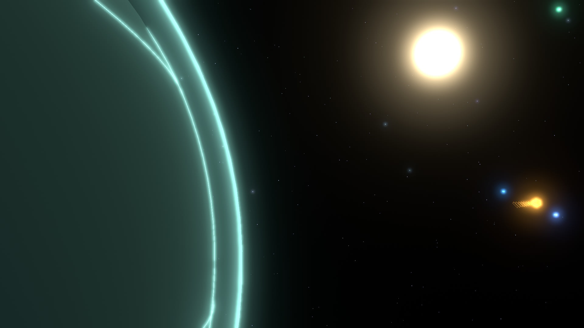 The limb of Diso, the sun beyond and the station’s traffic in the distance. No HUD.