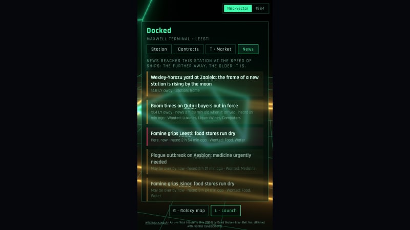 The news as it reaches the station, each system a link to the chart.