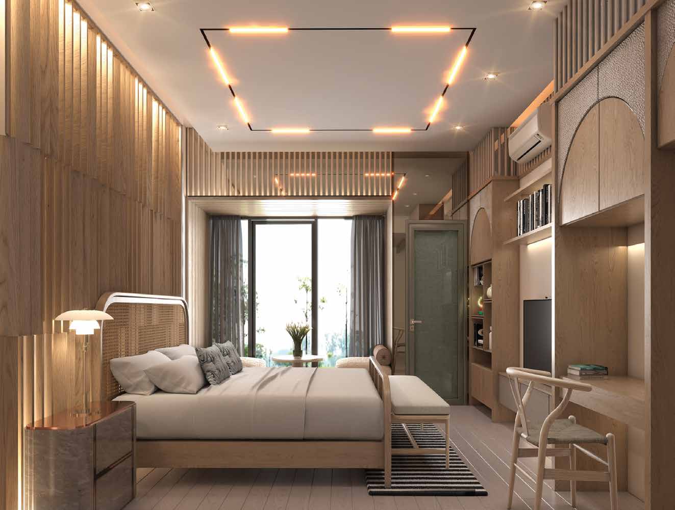 Studio unit interior render — 32 sqm