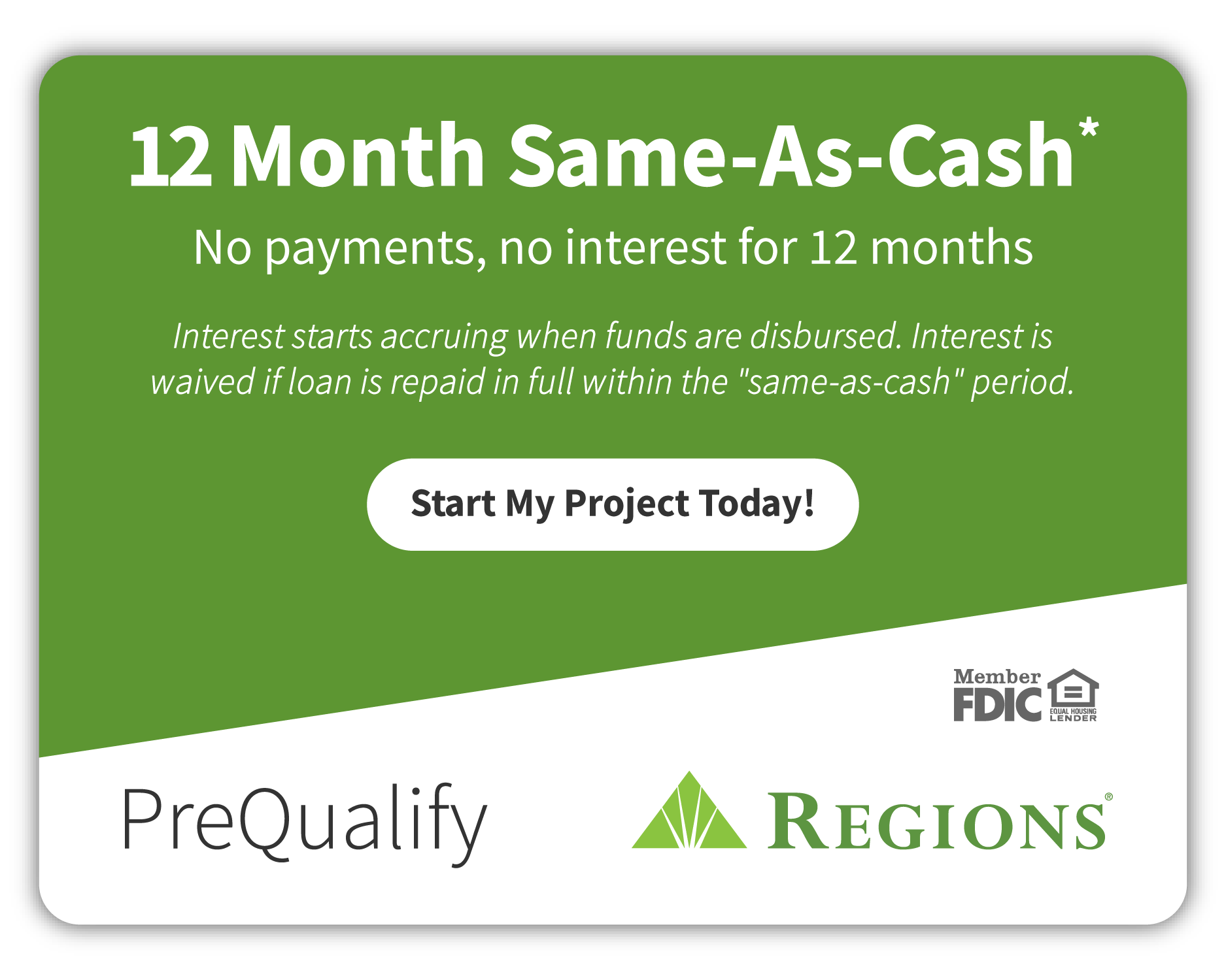 PreQualify Regions Bank Financing - 9.99% APR 10 Year Loan