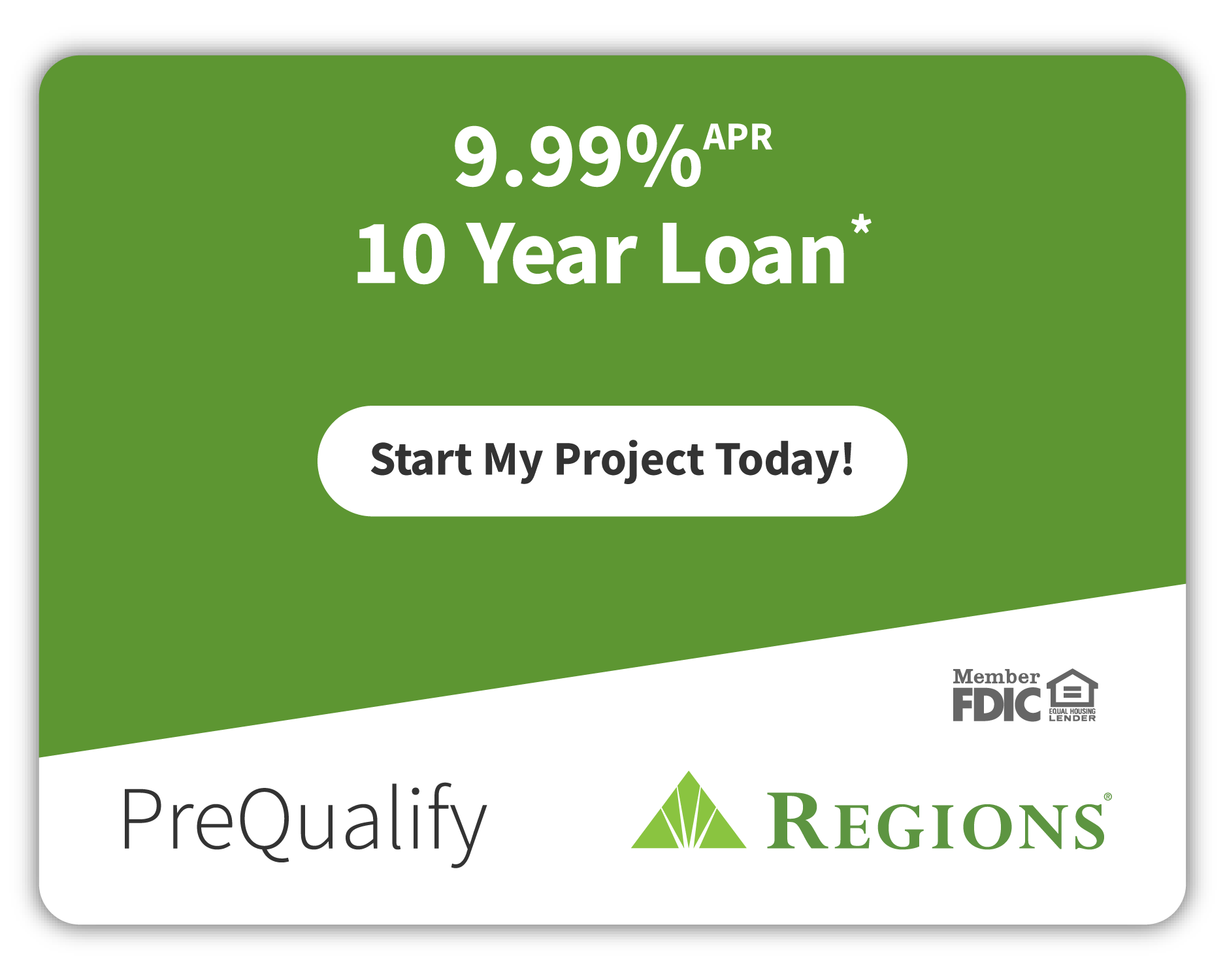 PreQualify Regions Bank Financing - 9.99% APR 10 Year Loan