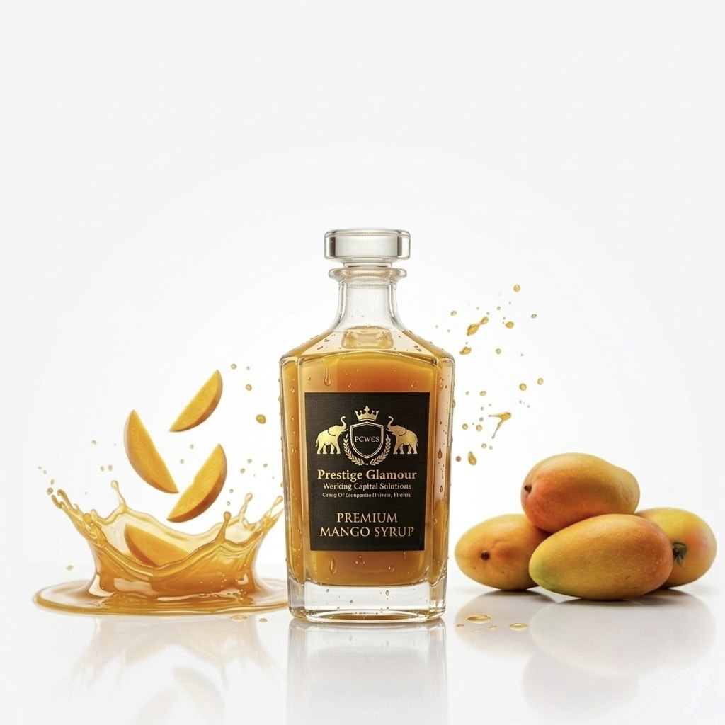 Amber colored natural mango syrup product