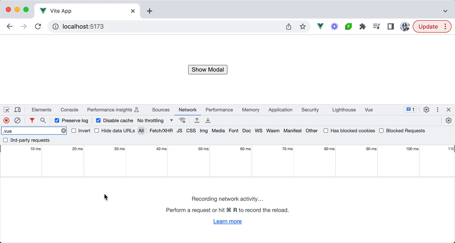 Modal bundle asynchronously loaded