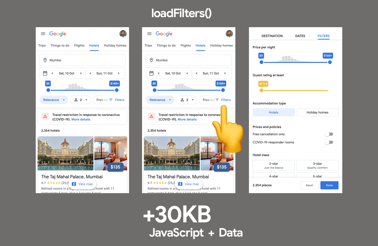 Interacting with filters pulling in 30KB of JS and data on interaction