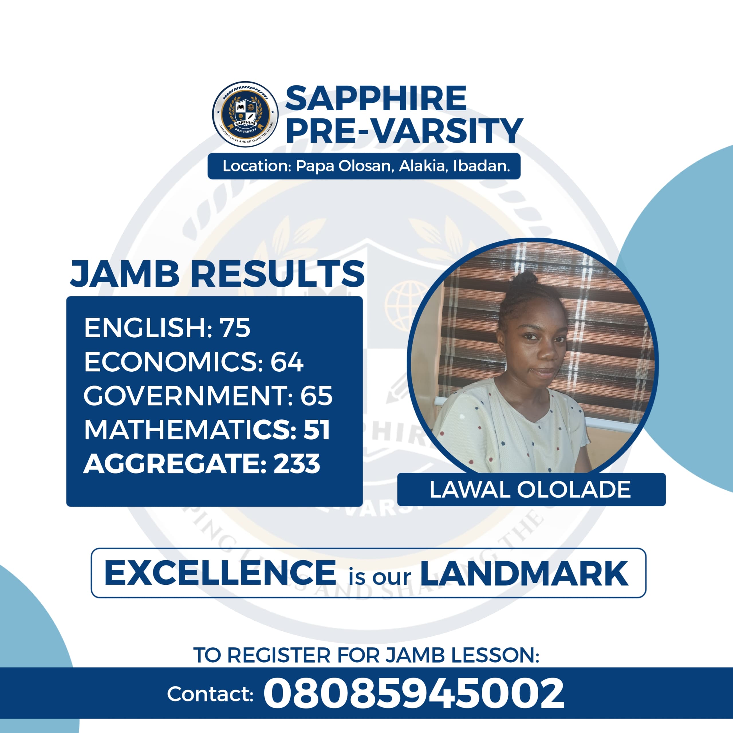 SAPPHIRE student celebrating JAMB score