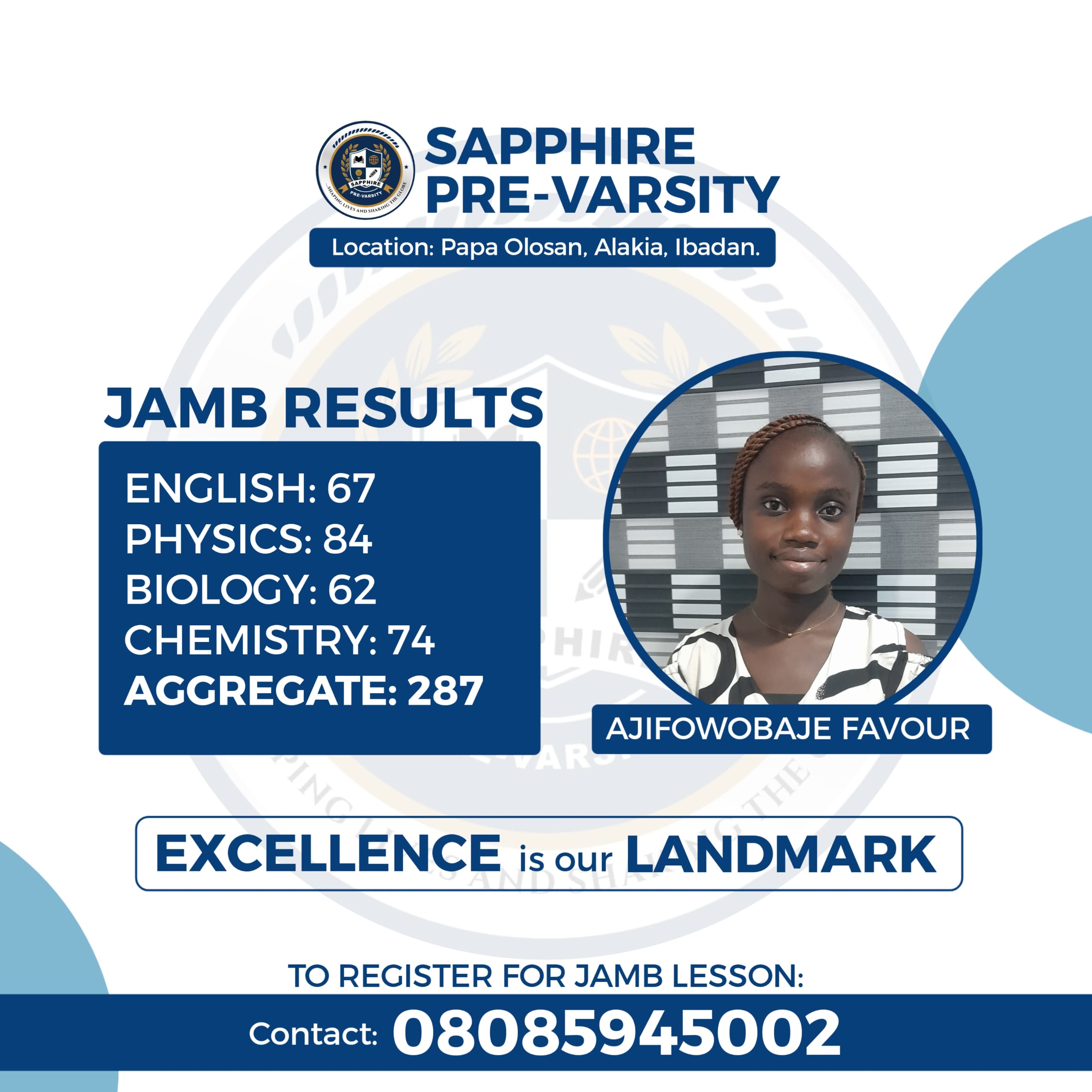 SAPPHIRE student celebrating JAMB score