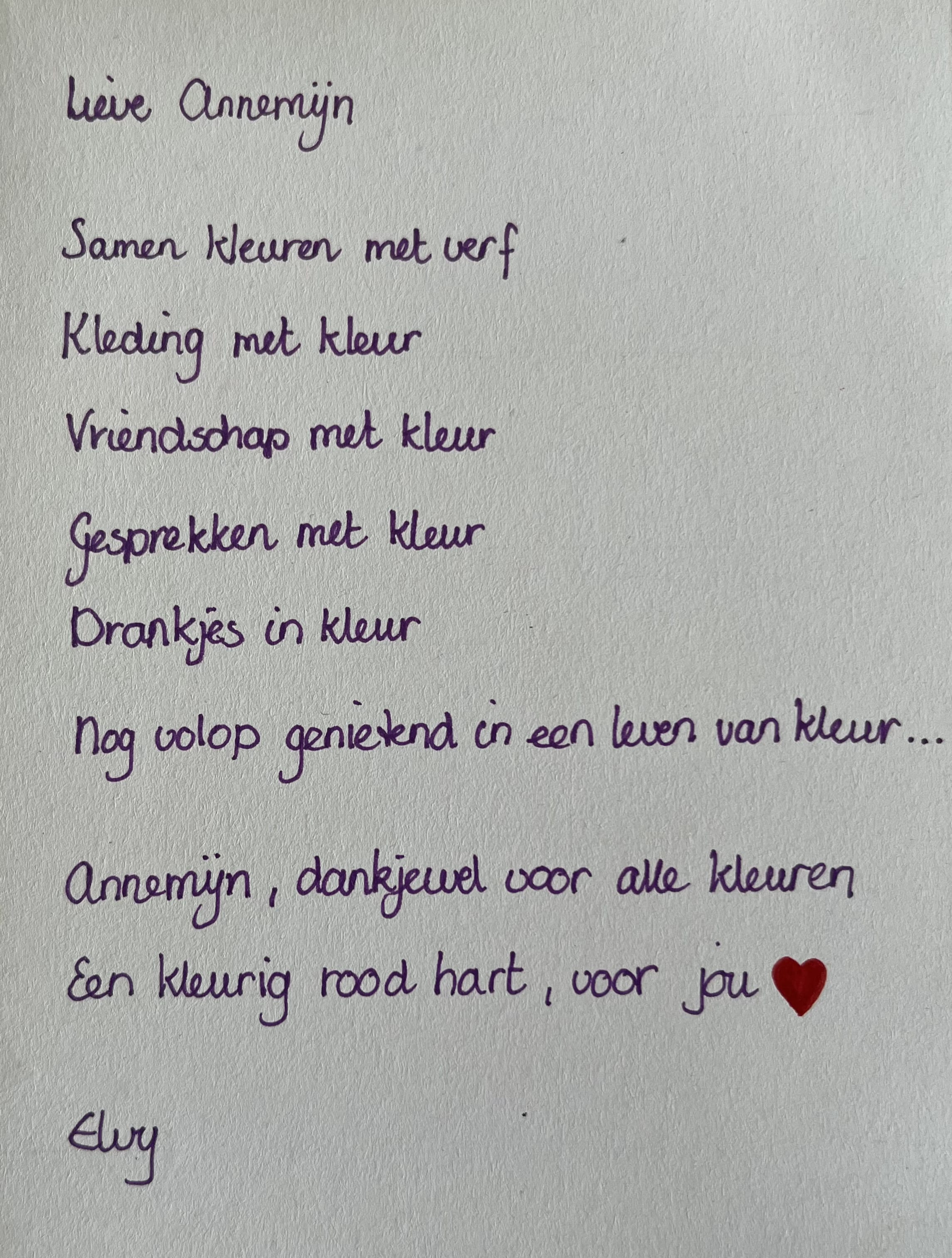 Ingescand gedicht van Elvy voor Annemijn