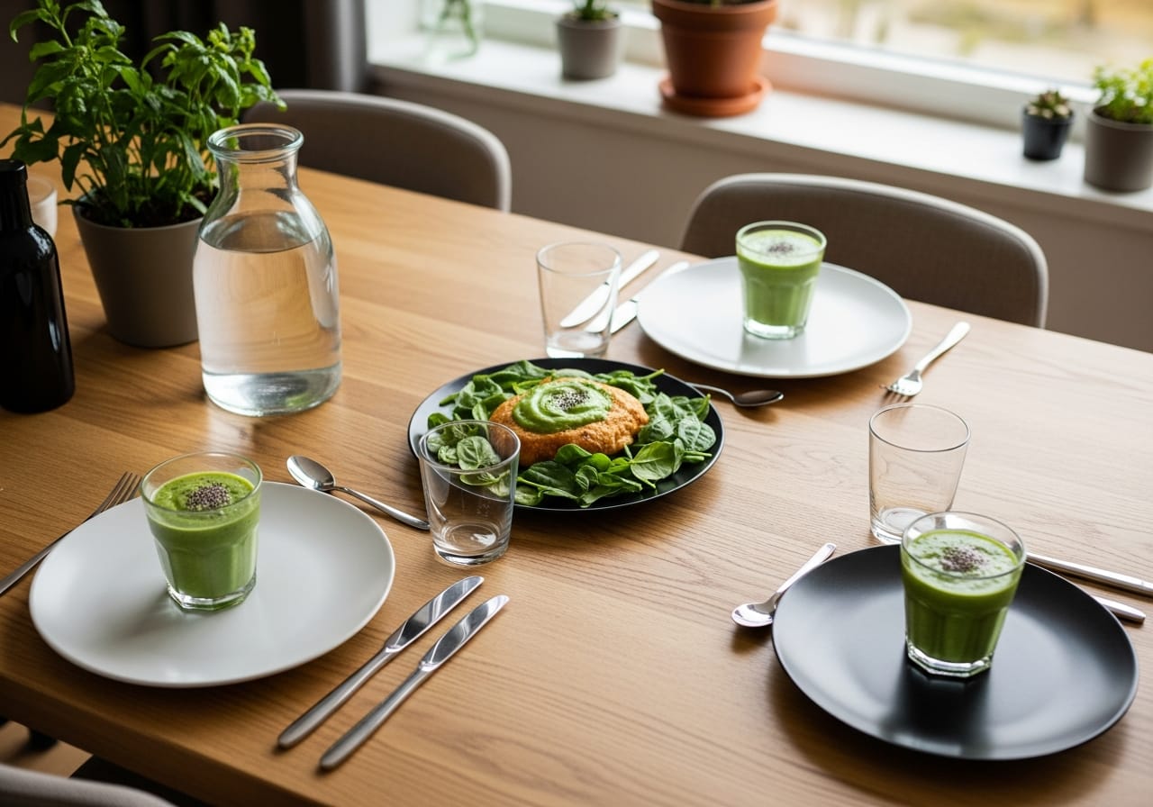 Groene smoothie van magere melk en spinazie — receptfoto