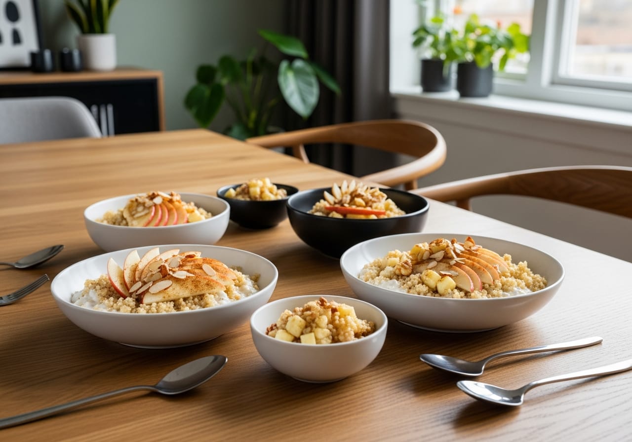 Quinoa ontbijtbowl met appel en amandel — receptfoto