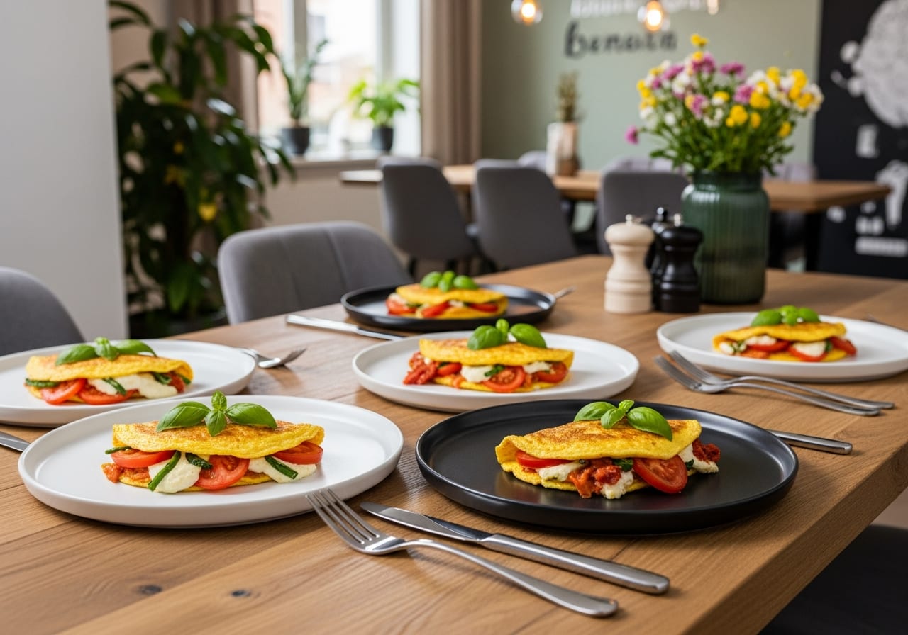 Eiwit-omelet met tomaat en basilicum — receptfoto