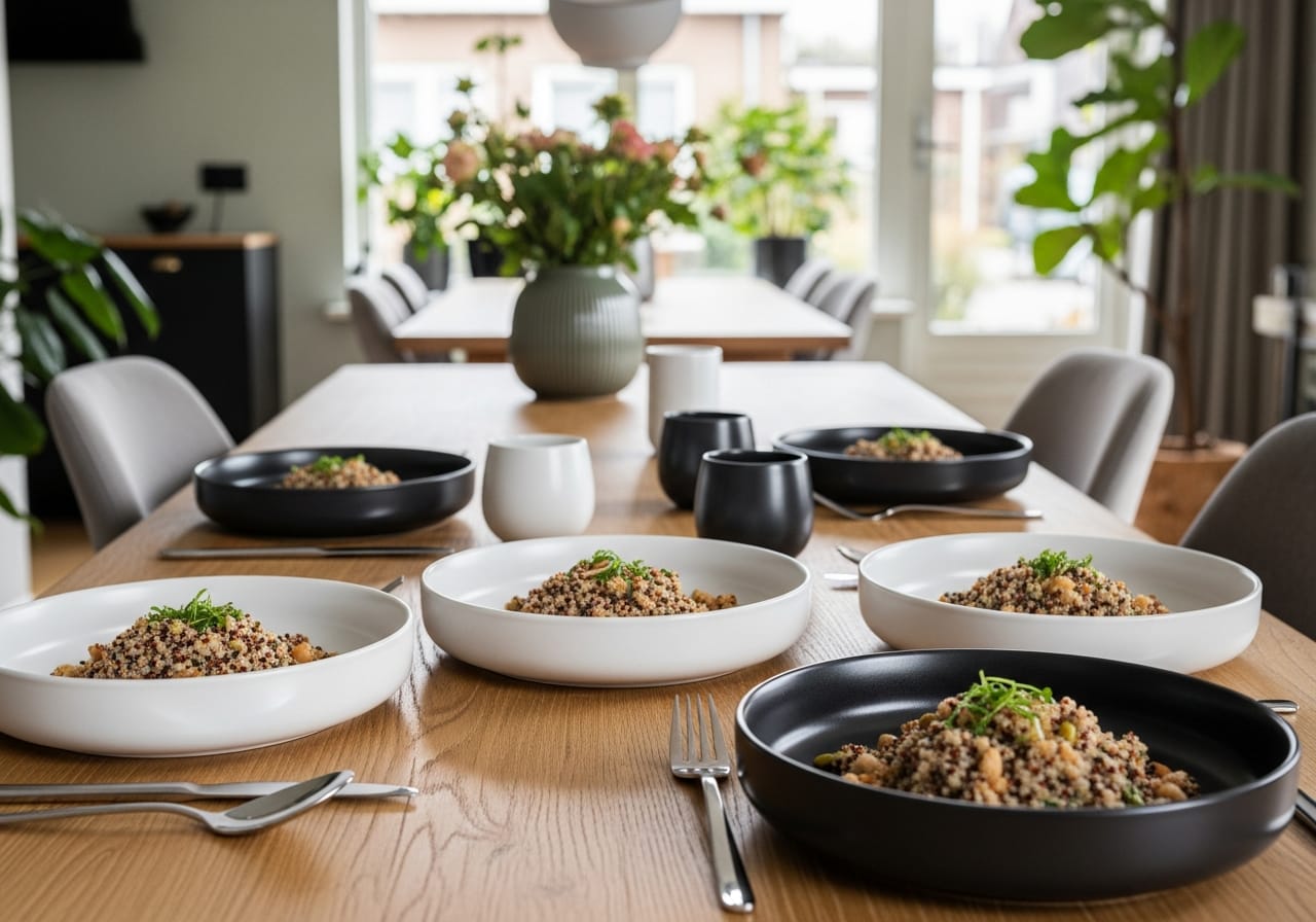Quinoa-ontbijtbowl met verse abrikozen — receptfoto