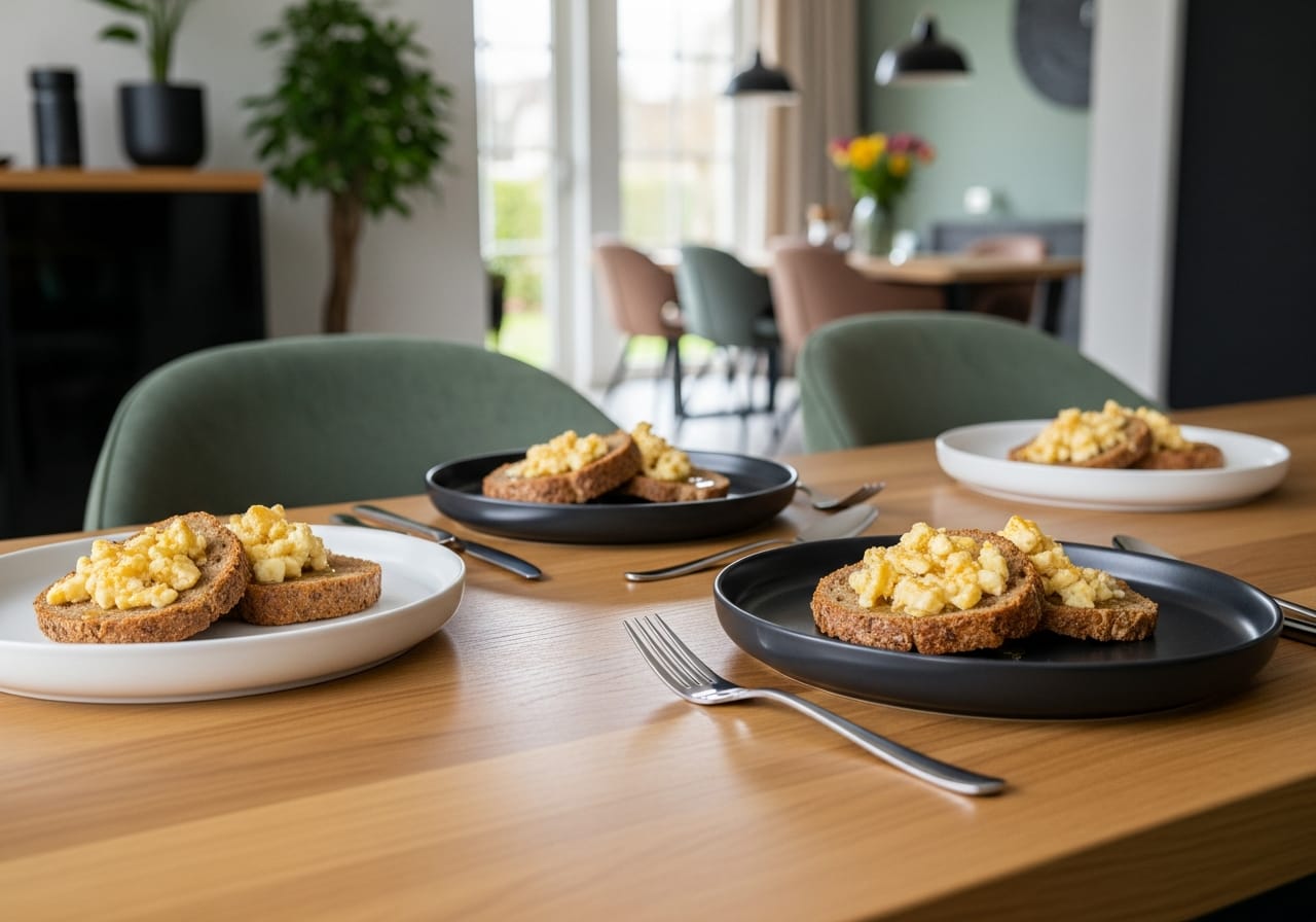 Vers speltbrood met honing en jonge kaas — receptfoto