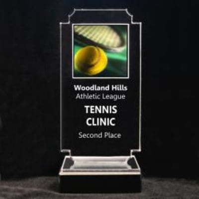 Retro Tennis Acrylic Trophy - 7-3/4" Tennis Ball and Racquet