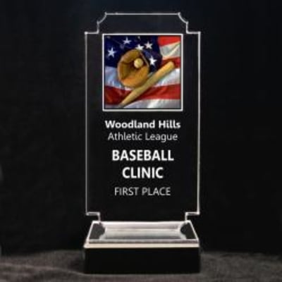 Retro Baseball Acrylic Trophy - 8-3/4" American Flag