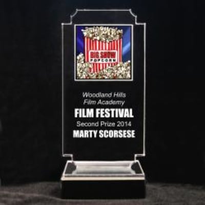 Retro Drama Acrylic Trophy - 7-3/4" Movie Popcorn