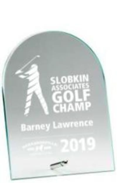 Glass Engraved Award with Round Top - 9" Tall