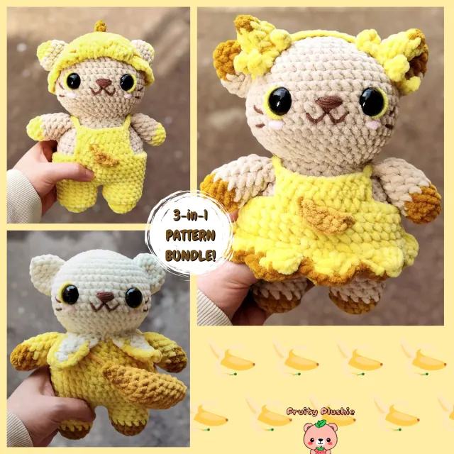 Crocheting Pattern '3-in-1 Banana Cat Bundle' on Pattern Paradise