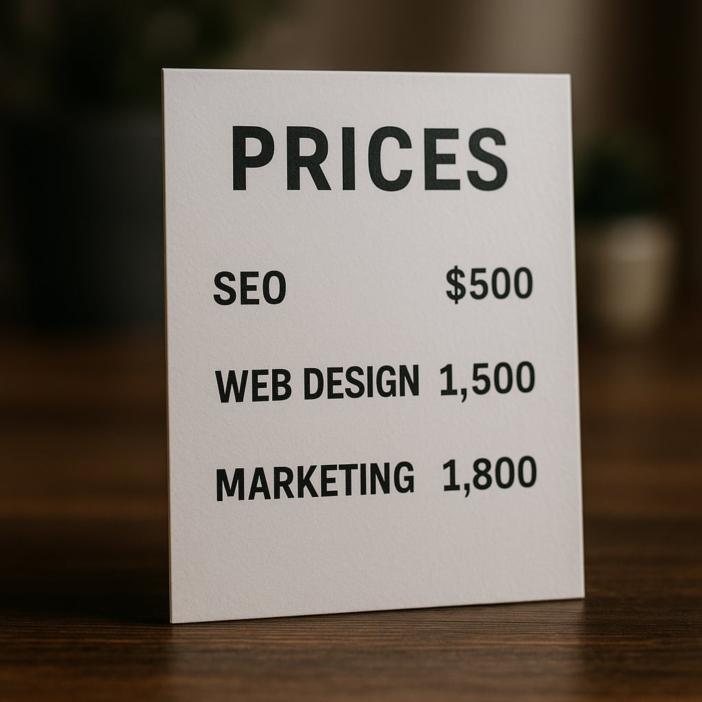 Prices for SEO, Web Design and Markerketing