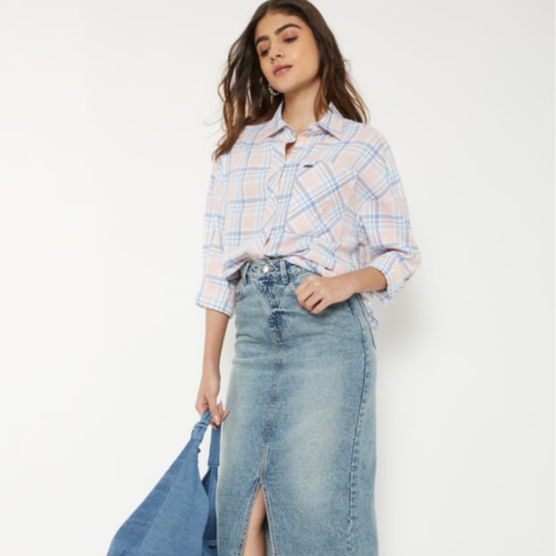 Women Checked Oversized Shirt